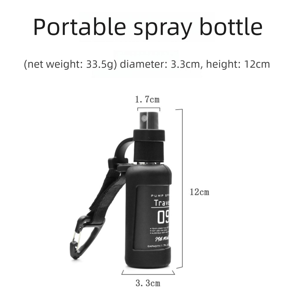 2 Pack 50ml Portable Spray Bottle - Leakproof Travel Mist Sprayer with Carabiner, Fine Mist Pump for Outdoor Camping Hiking, 12cm Black โ image 6