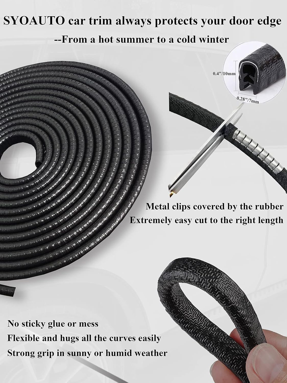32Ft(10M) Door Edge Guard Black Car Guards Protector for Cars Rubber Auto Trim U Shape Build in Metal Sheet No Need Adhesive Easy to Cut Most — image 3