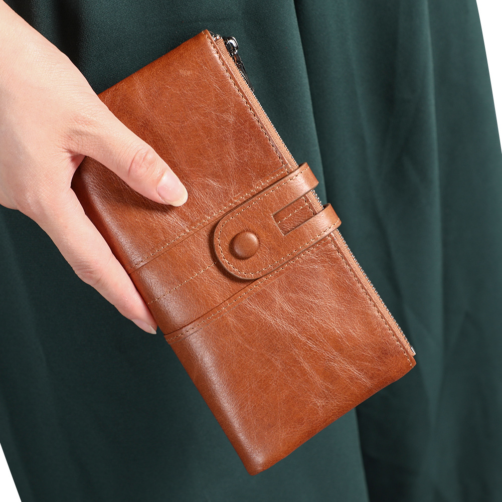 Purple Brown Premium Leather Long Wallet Clutch Organizer 19x10x3cm - 15 Card Slots — image 2