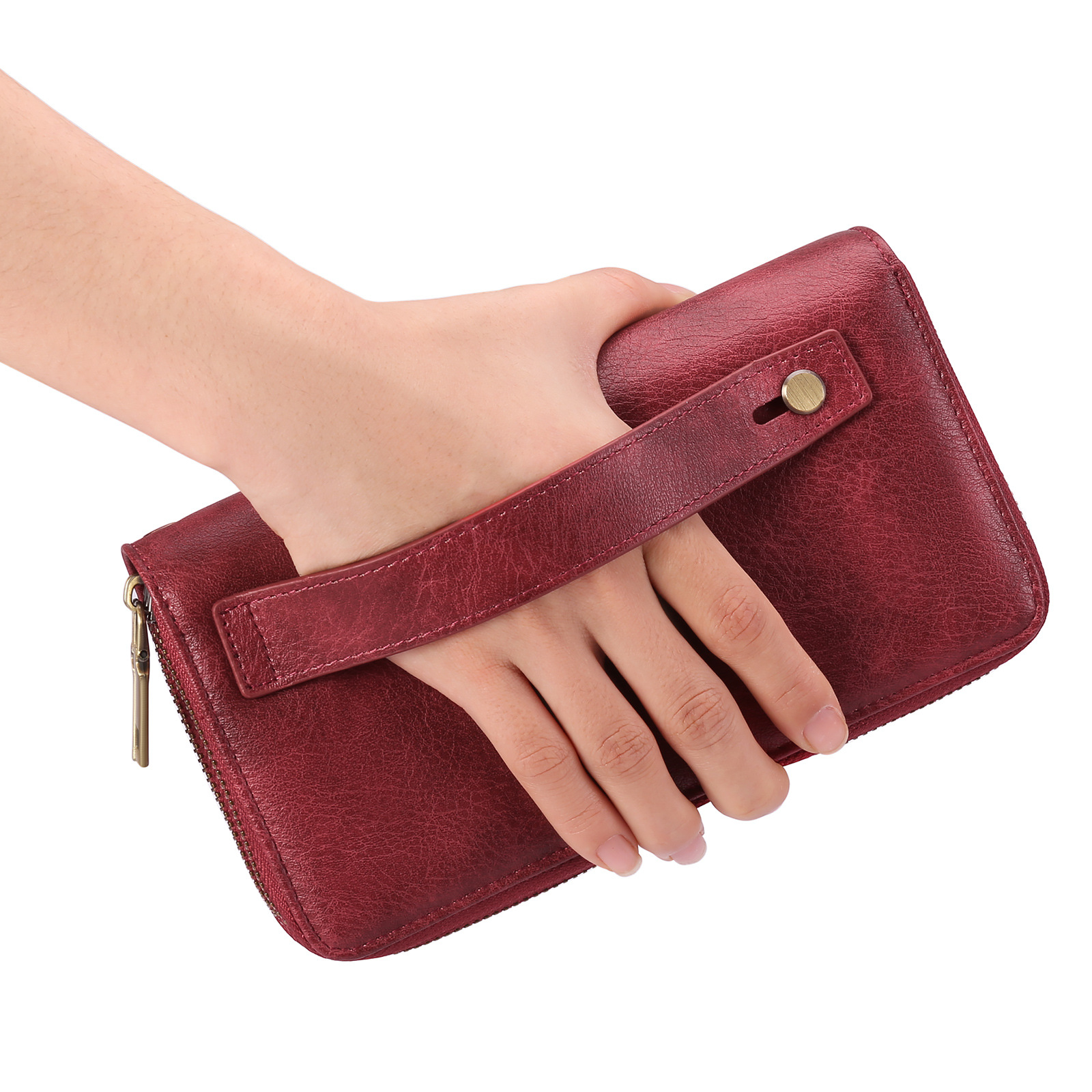 Brown Double Zipper Women's Wallet - Large Capacity Clutch Organizer with Wristlet Strap โ image 2