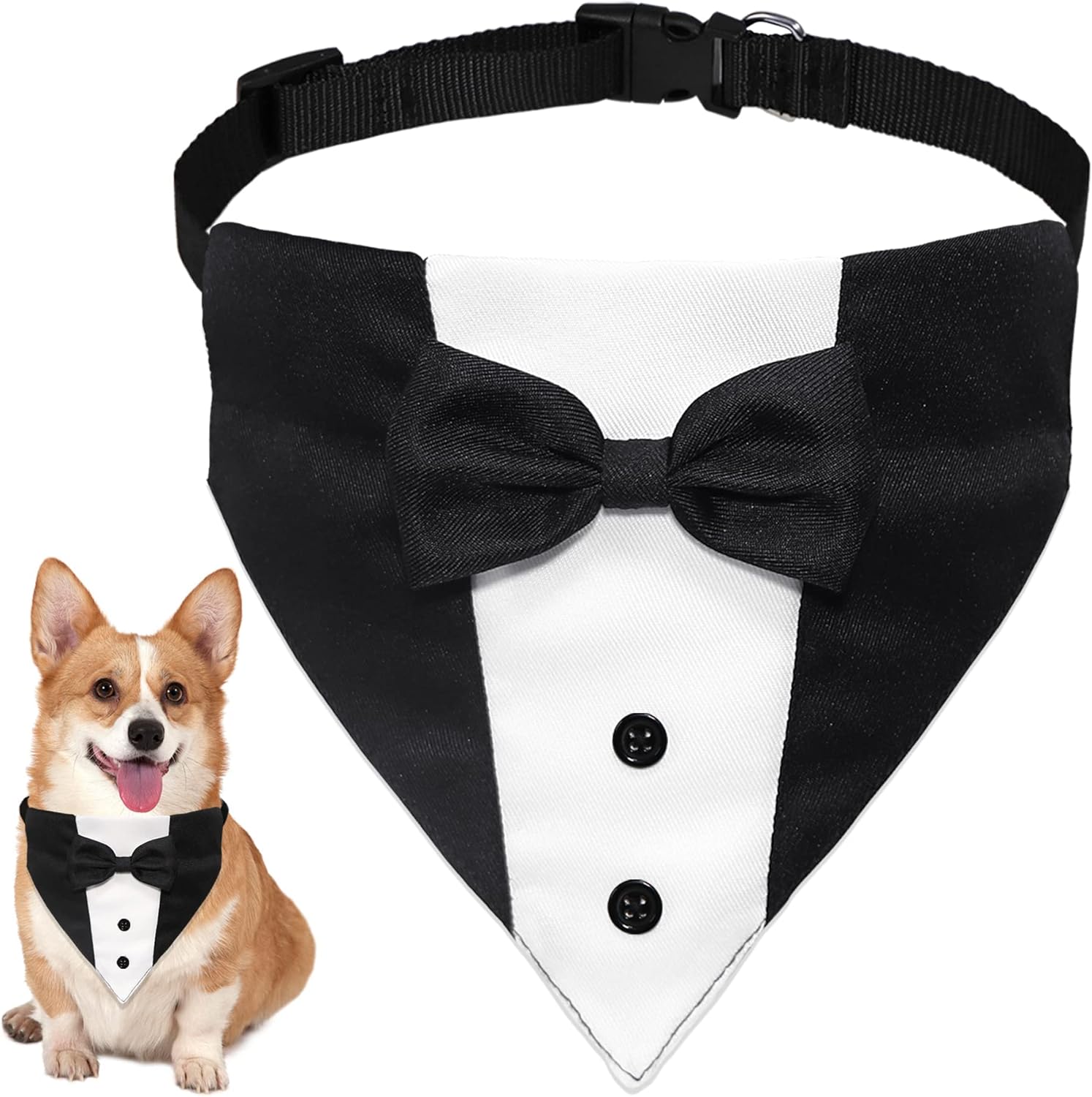 Formal Dog Smoking Set Collar Neckband Adjustable 12.5-21 Inch Black Formal Dog Dress for Wedding Engagement Birthday Fits Small Medium Large Dogs and Other