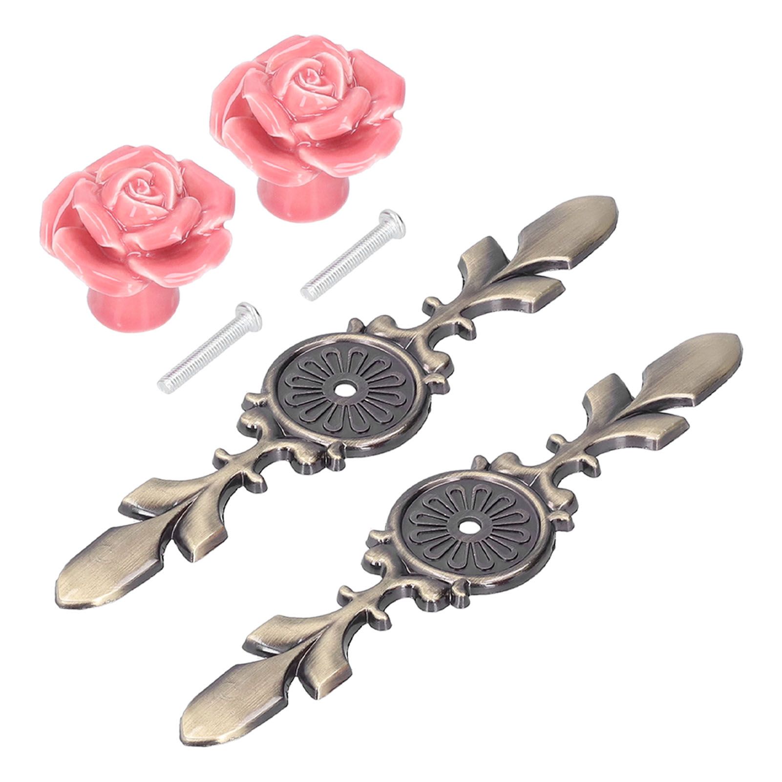 2Set Cabinet Knob Rose Flower Ceramic Pull Handle Closet Drawer Knob for Kitchen Furniture โ image 3