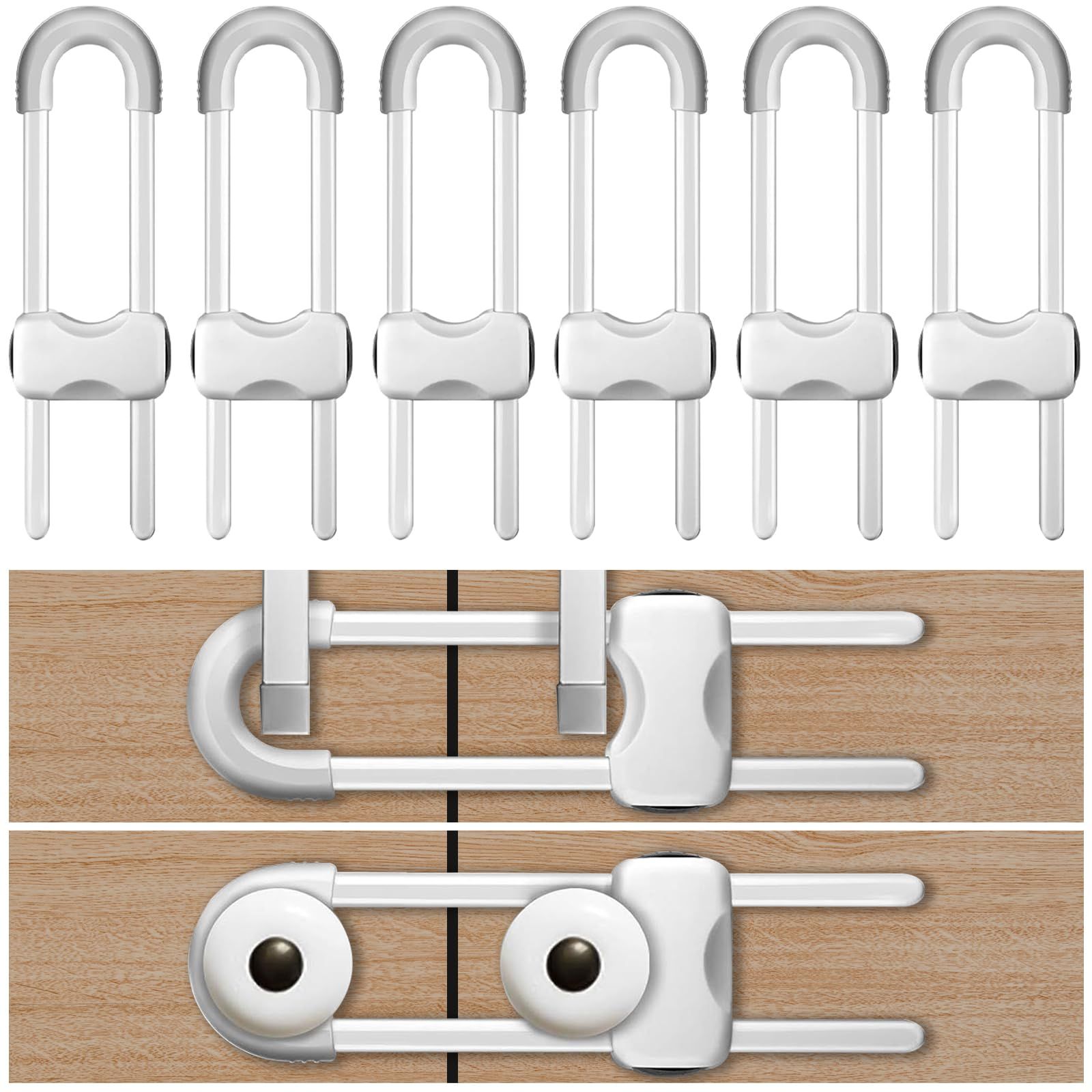 6PCS Cabinet Locks for Babies, Adjustable U-Shaped Child Safety Locks, Multifunctional Cabinet Handle Lock for Drawers Cabinets — image 5