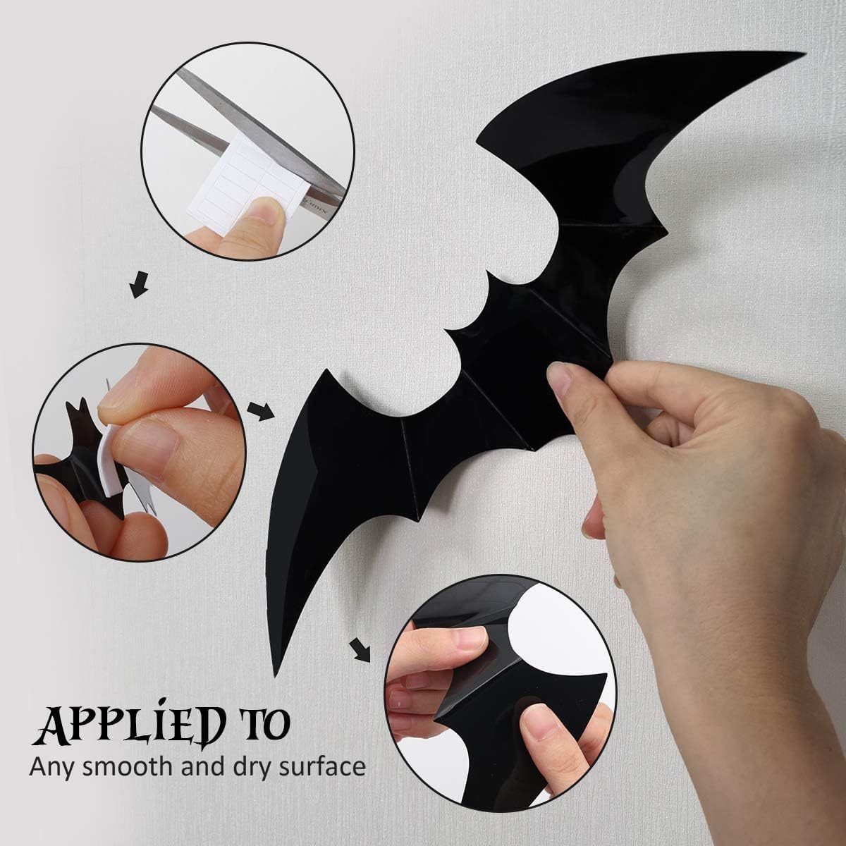 3D Realistic Scary Bats Wall Stickers 12Pcs Halloween PVC Black Bat Decorative Vampire Decals Home Kitchen Shop Wall Door Window — image 4