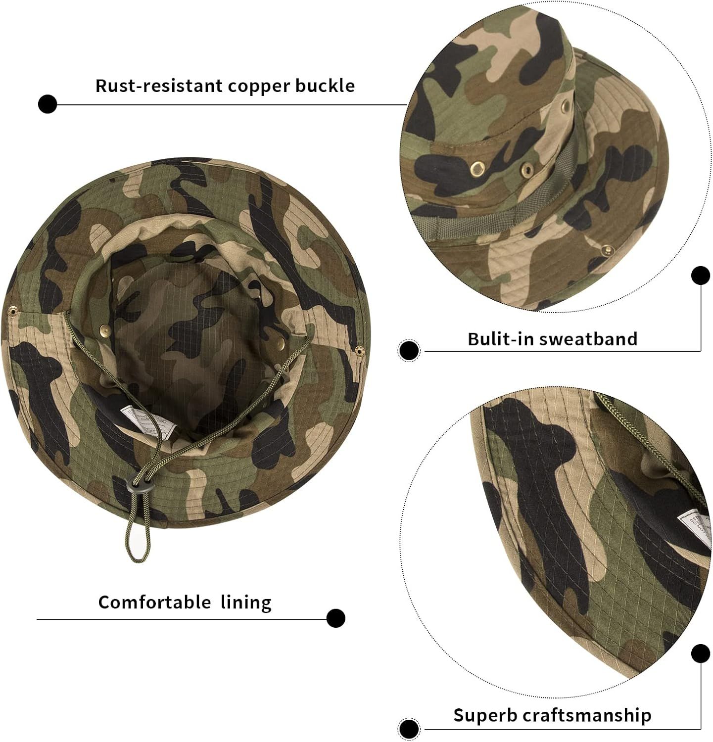 UPF 50+ Boonie Sun Hat, Foldable Wide Brim Bucket Hat for Hiking, Beach, Fishing, Camping and Summer Safari Wear, Jungle Camouflage โ image 3