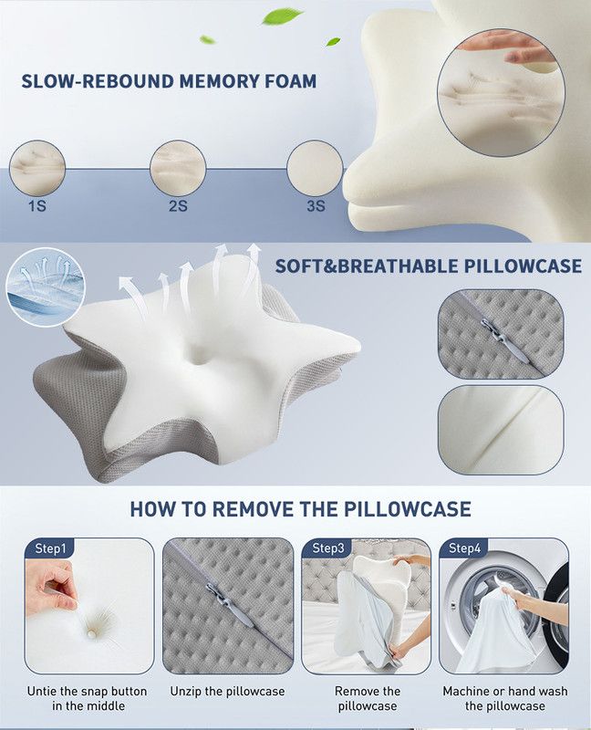 Ice Silk Butterfly-Shaped Memory Foam Pillow | Ergonomic, Orthopedic, Sleep-Aiding, Suitable for Three Sleeping Positions (23.62*15.75*5.12 inch,Dark gray) — image 5