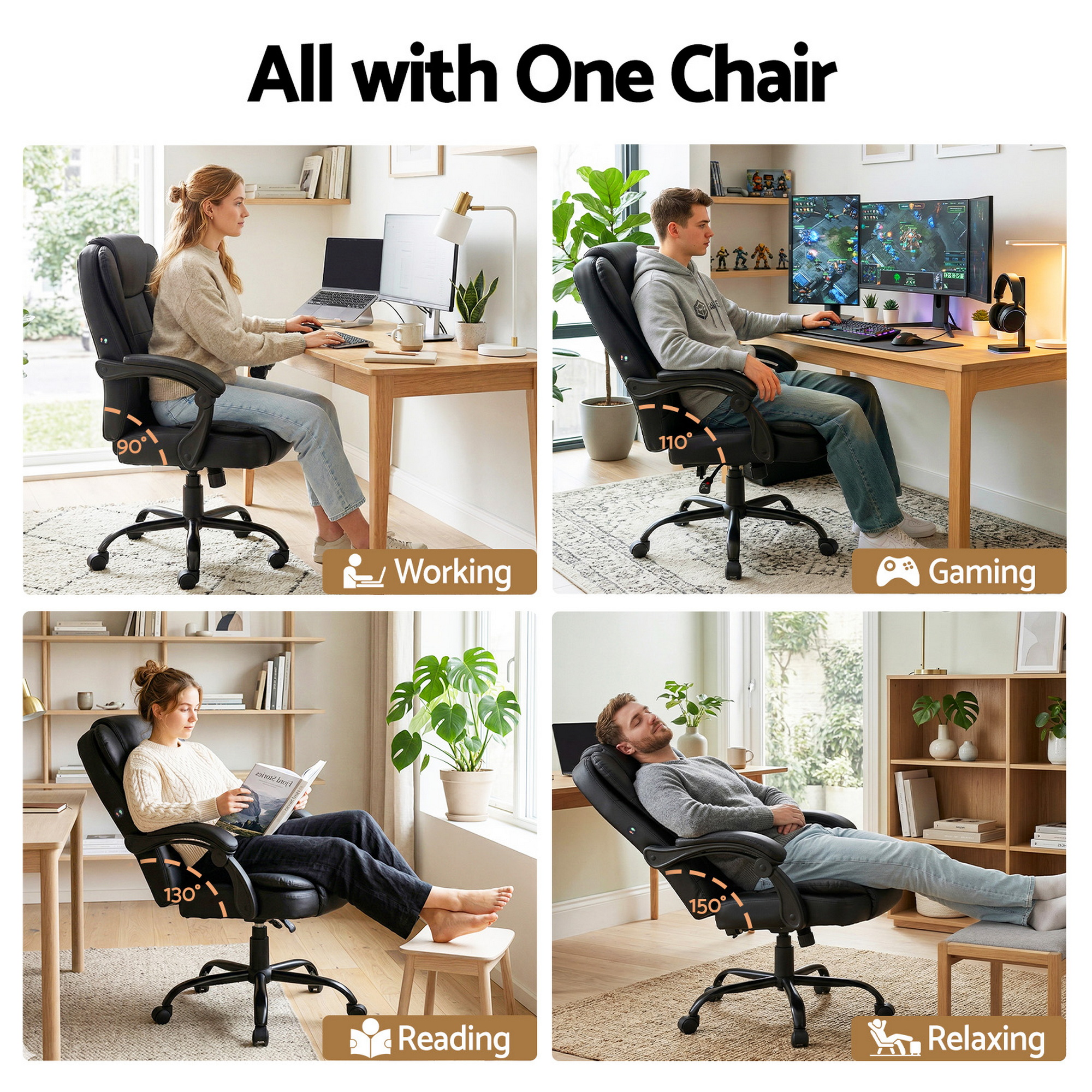 Artiss Massage Office Chair Executive Computer Gaming Chairs Black PU Leather โ image 6