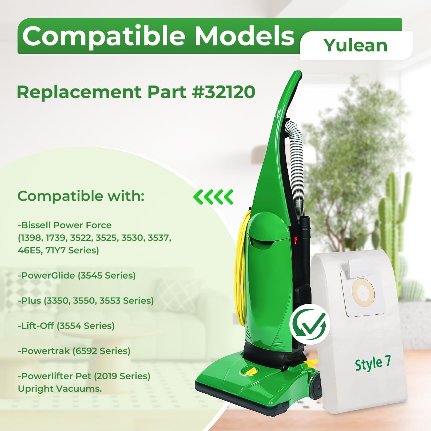 6 Pack Style 7 Vacuum Bags Compatible with Bissell Upright Vacuums: PowerForce 1739 3522 3525 71Y7, PowerGlide 3545, Plus 3350 3550 3553, Lift-Off 3554 — image 2