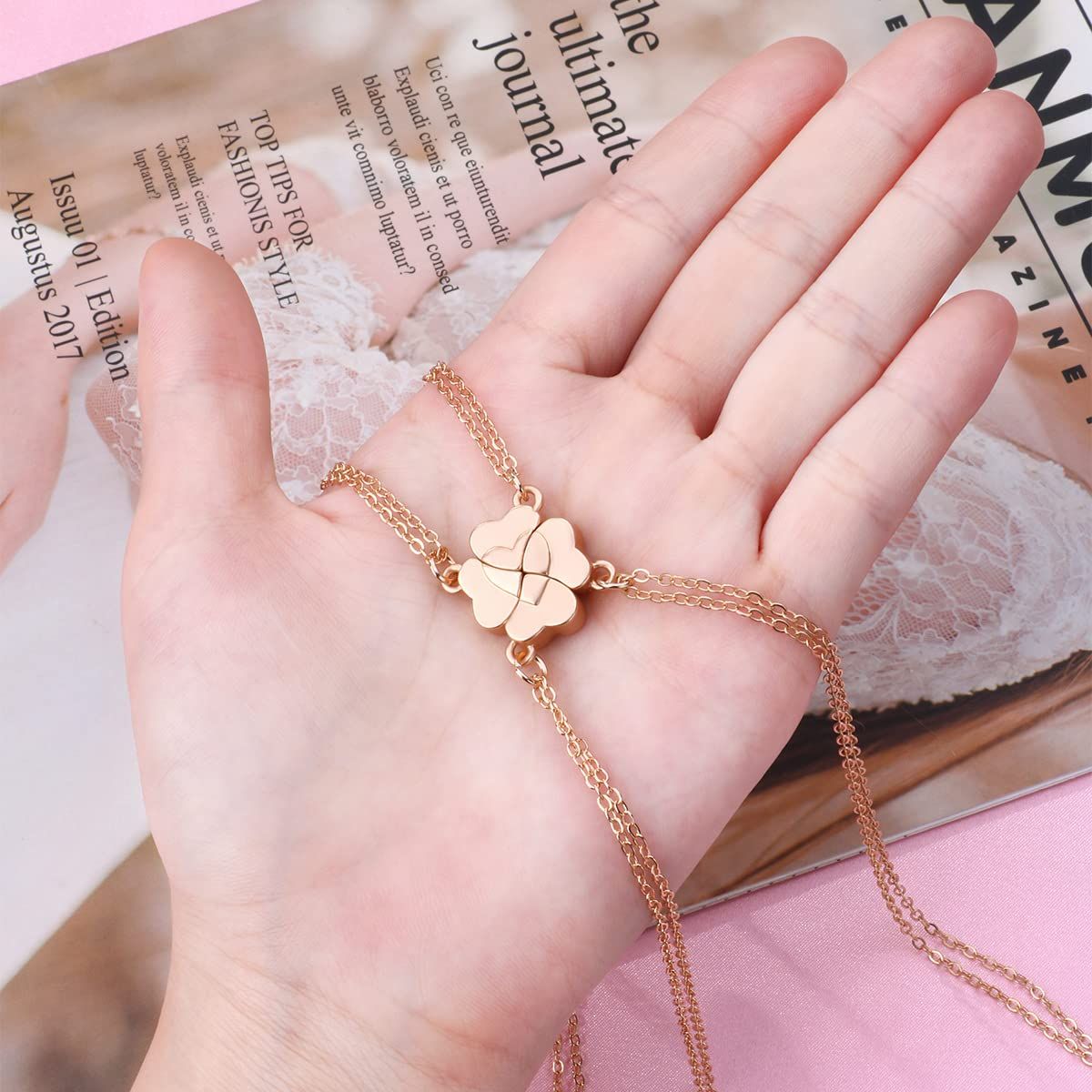 Friendship Necklace Magnetic Matching Four Leaf Clover Best Friend Necklace Gifts for Girls Women Magnet BFF Necklace for 4 — image 3