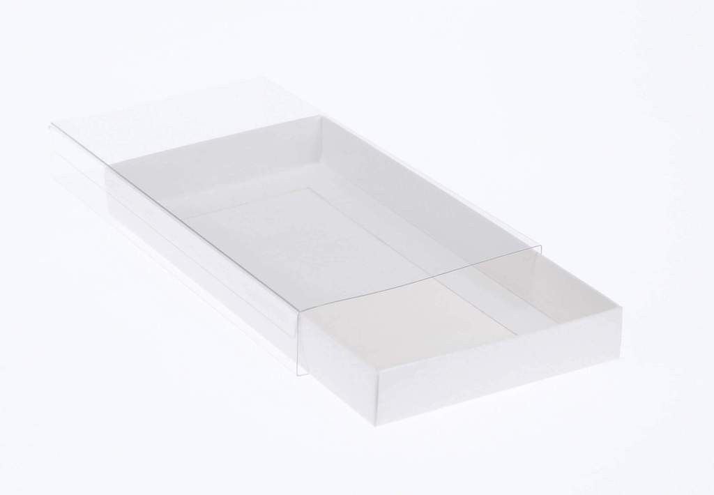 100 Pack of White Card Box - Clear Slide On Lid - 17 x 25 x 5cm - Large Beauty Product Gift Giving Hamper Tray Merch Fashion Cake Sweets Xmas โ image 4