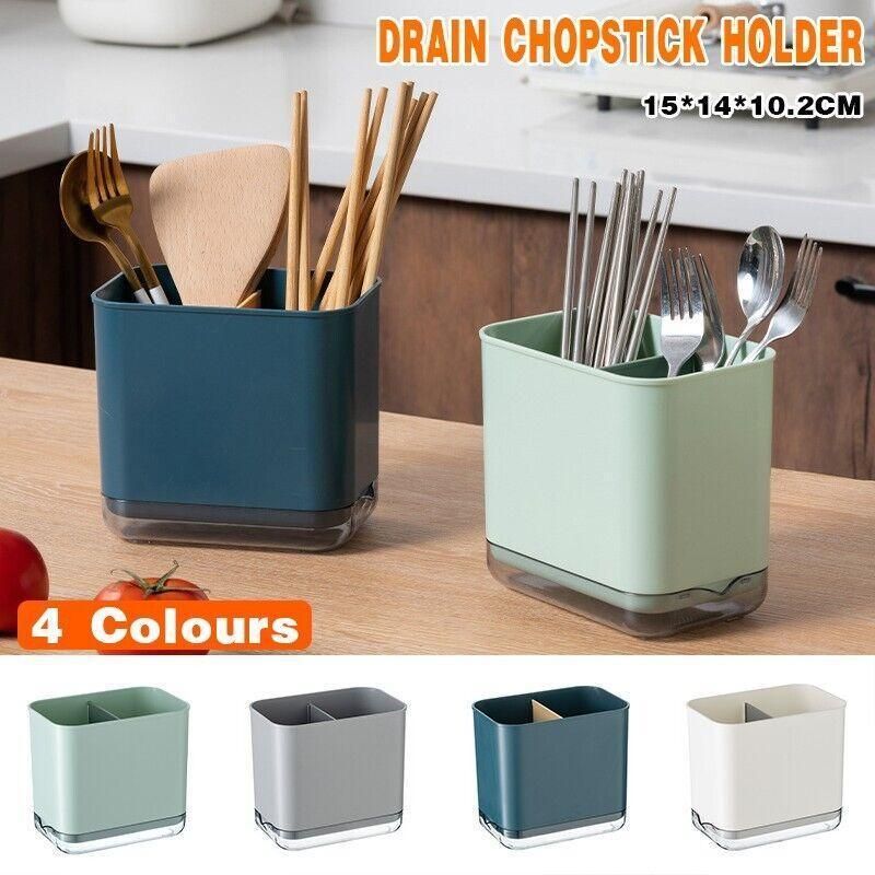 Cutlery Drainer Basket Multifunctional Storage Holder Box Spoon Drain Rack - Grey — image 2