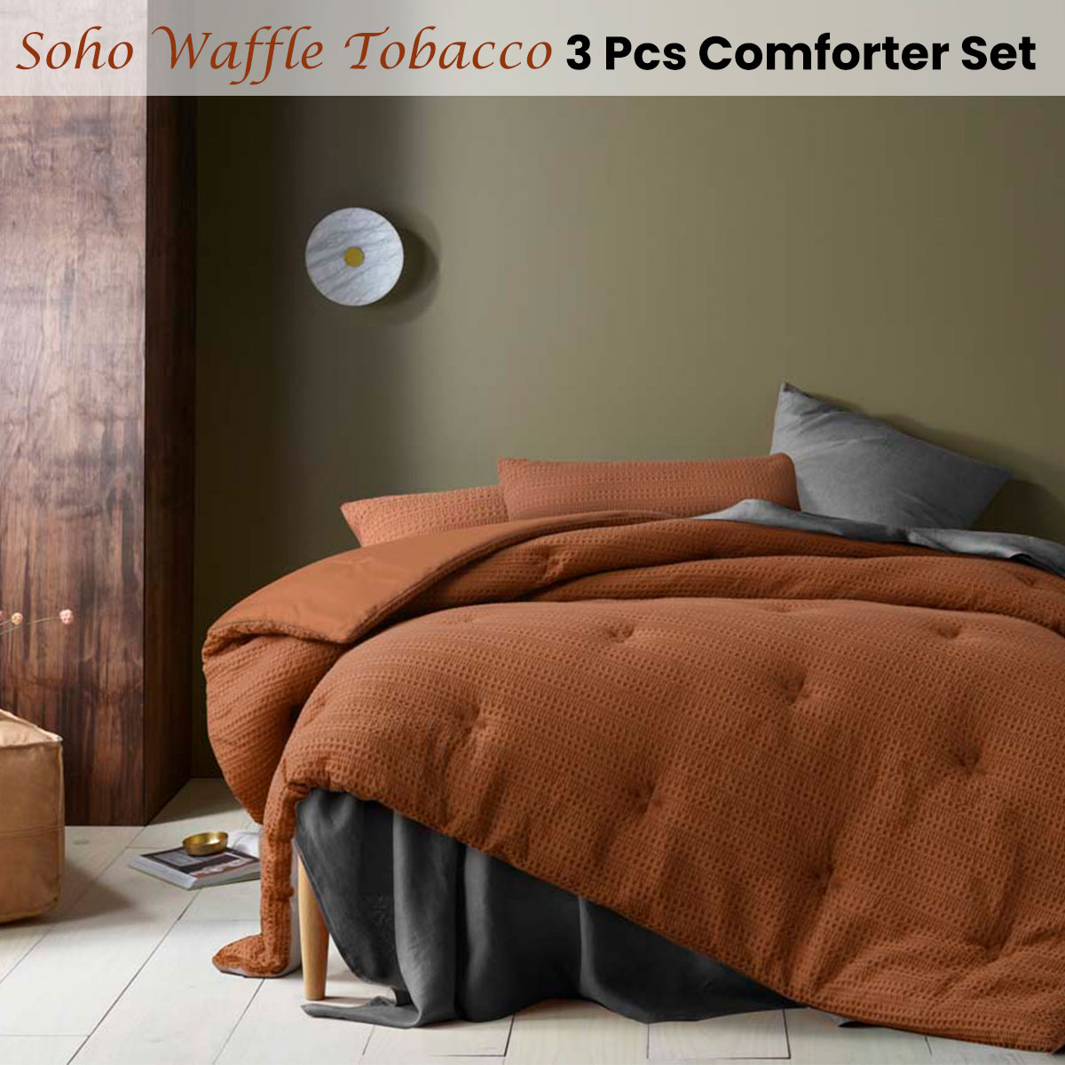 Accessorize Soho Waffle Tobacco 3 Piece Comforter Set Queen โ image 2