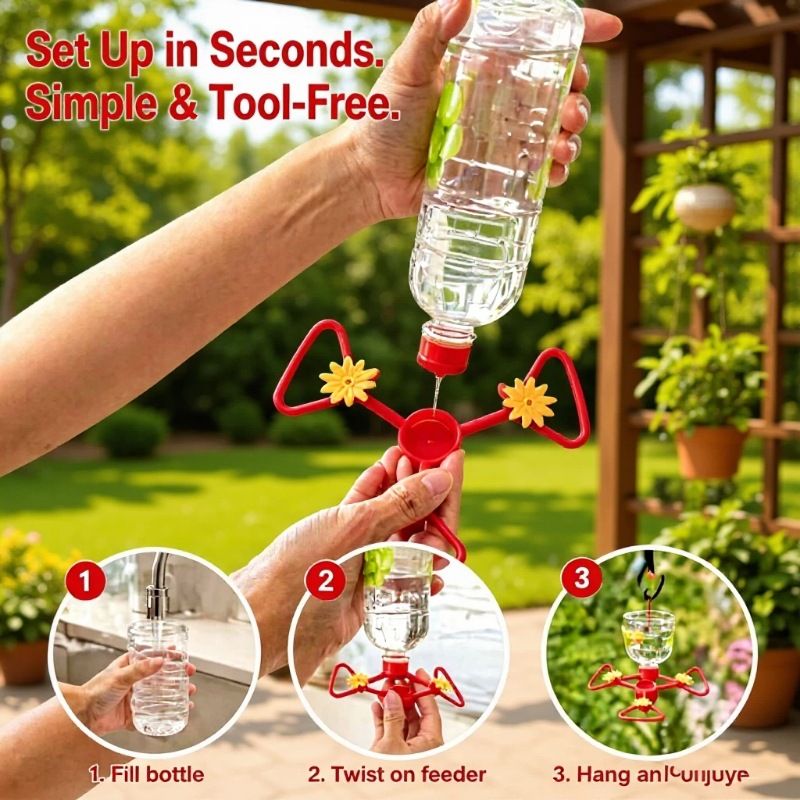 3 Pack Outdoor Bird Water Feeder Attachment(Green with small red flowers) with 3 Water Outlets, Detachable Garden Bird Drinking Station, Reusable โ image 4