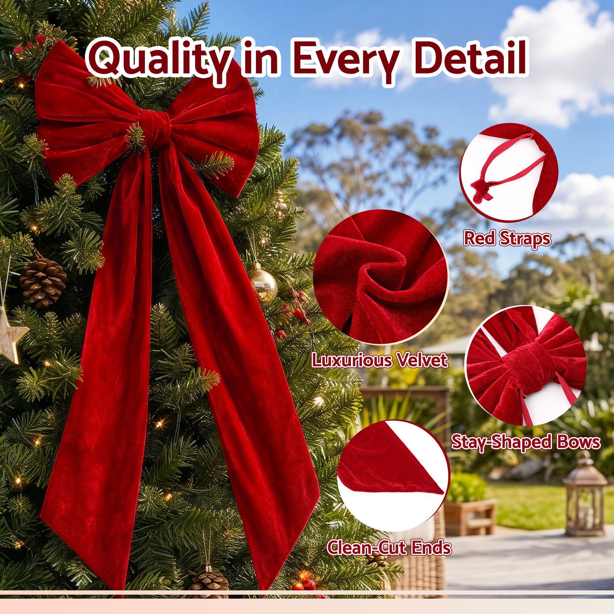 Jingle Jollys Red Velvet Christmas Bows Tree Decorations Xmas Ornaments โ image 6