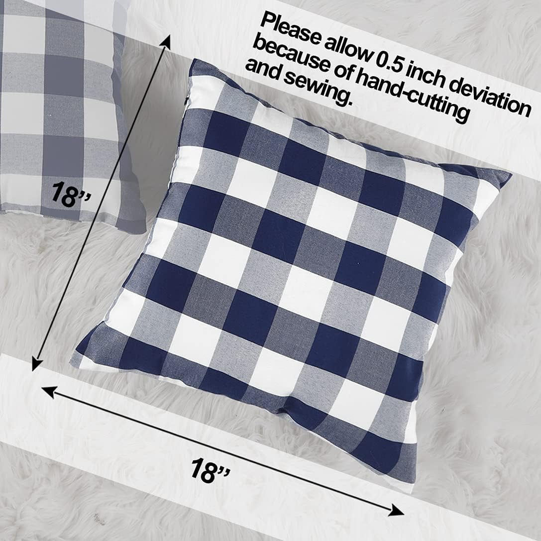 Light Blue Farmhouse Buffalo Plaid Pillow Covers 18x18 Set of 2 Patio Outdoor Decor Neutral Checkered Pillow Covers 18 x 18, Blue and White Gingham Plaid Check โ image 4