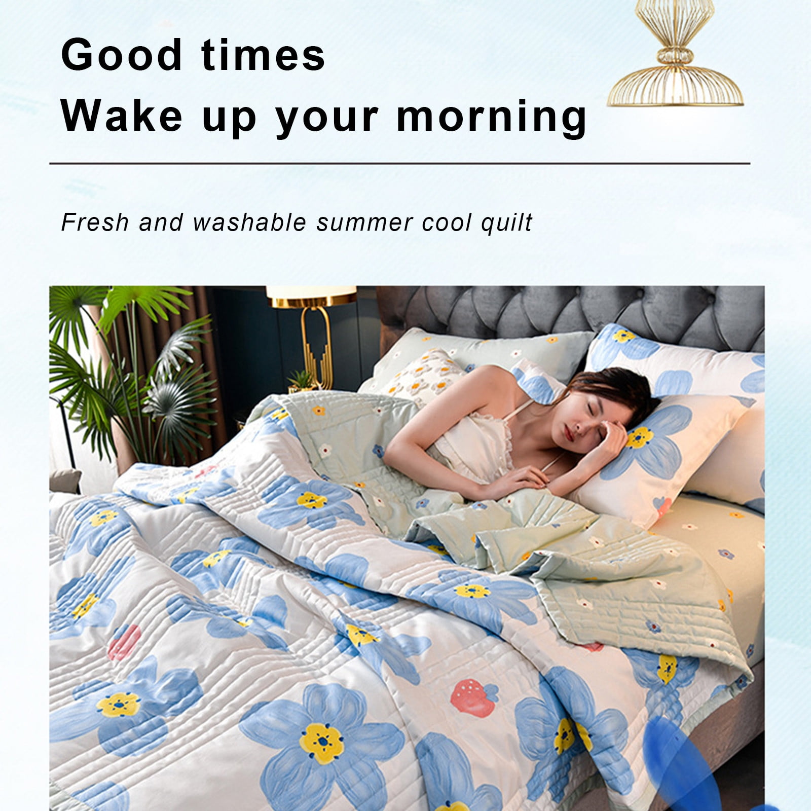 Quilts for Queen Bed Light Bedspreads,Soft Bed Summer Quilt Lightweight Microfiber Bedspread,Modern Style Flowers Pattern Coverlet for All Season Blue — image 2