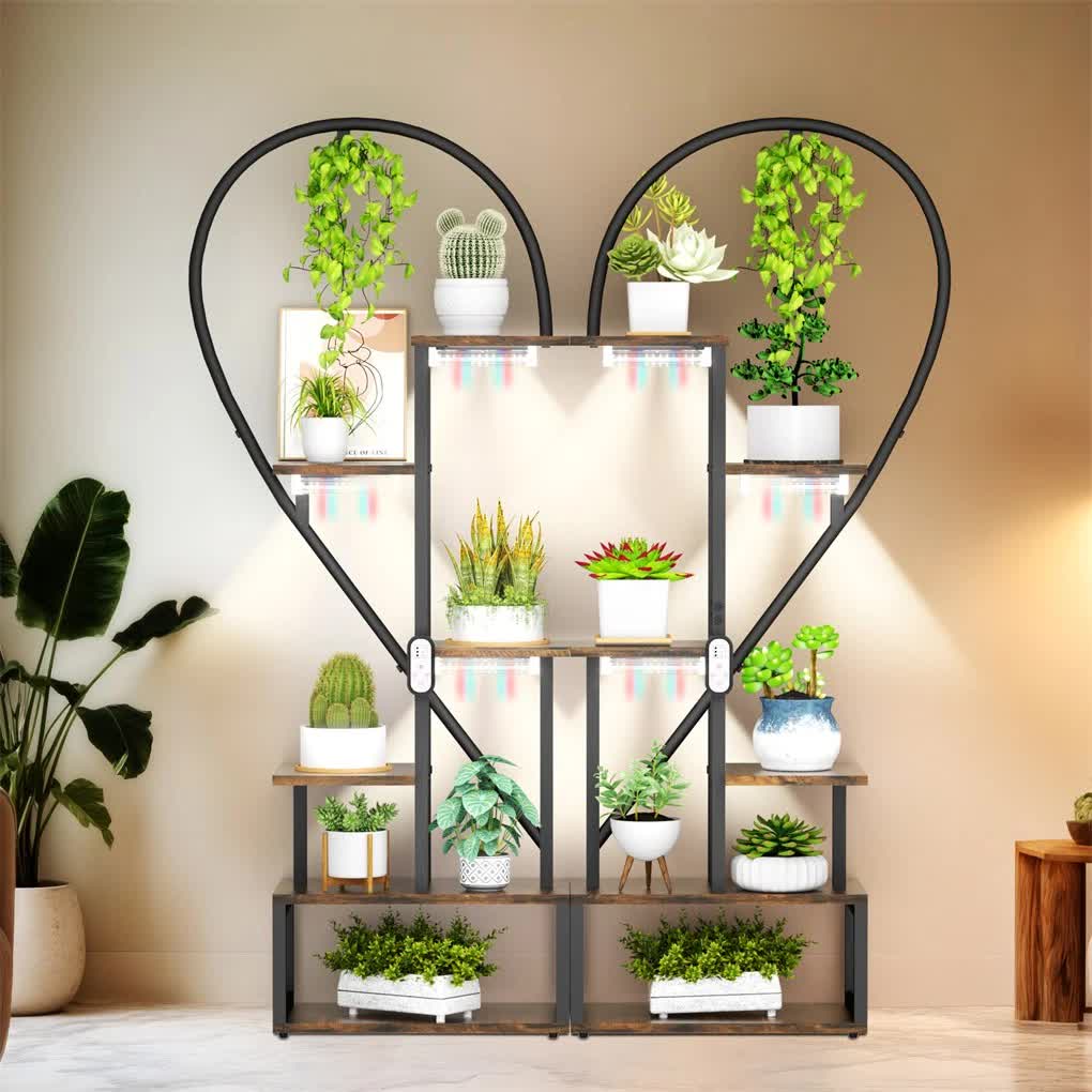 P&P Black & Brown Heart-Shaped Plant Stand with USB Grow Lights for Indoor Plant Display — image 2