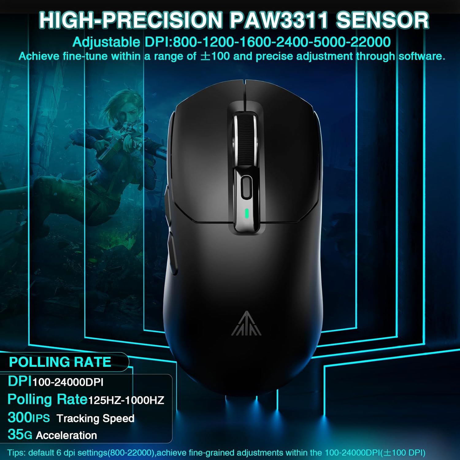 SOLAKAKA SM820 Wireless Gaming Mouse with RGB Charging Dock,24000 DPI Tri-Modes Wireless Mouse,black — image 5