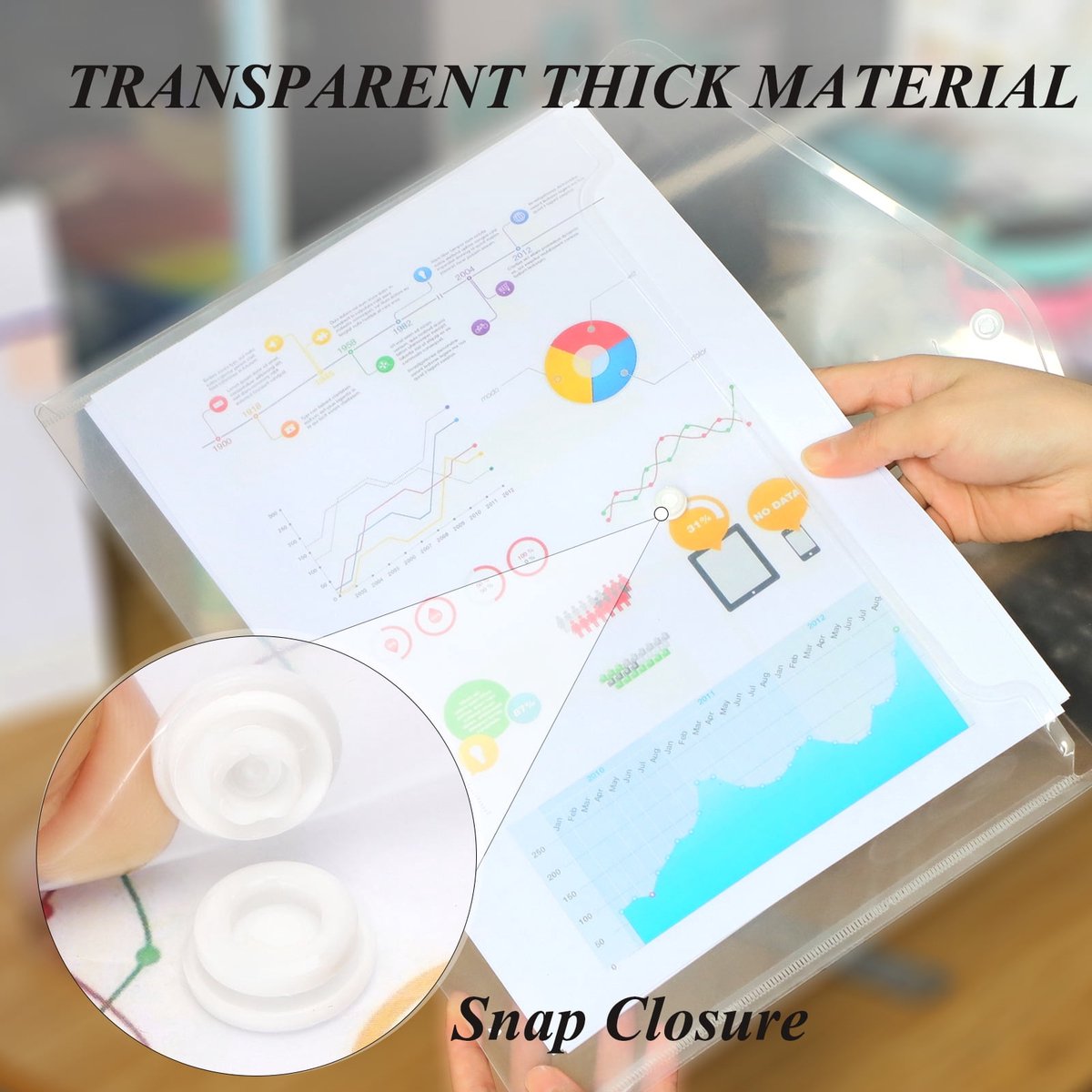 Waterproof folder - Plastic envelope - 12-pack - Transparent A4 letterhead size - with snap closure - Suitable for schools and offices โ image 4