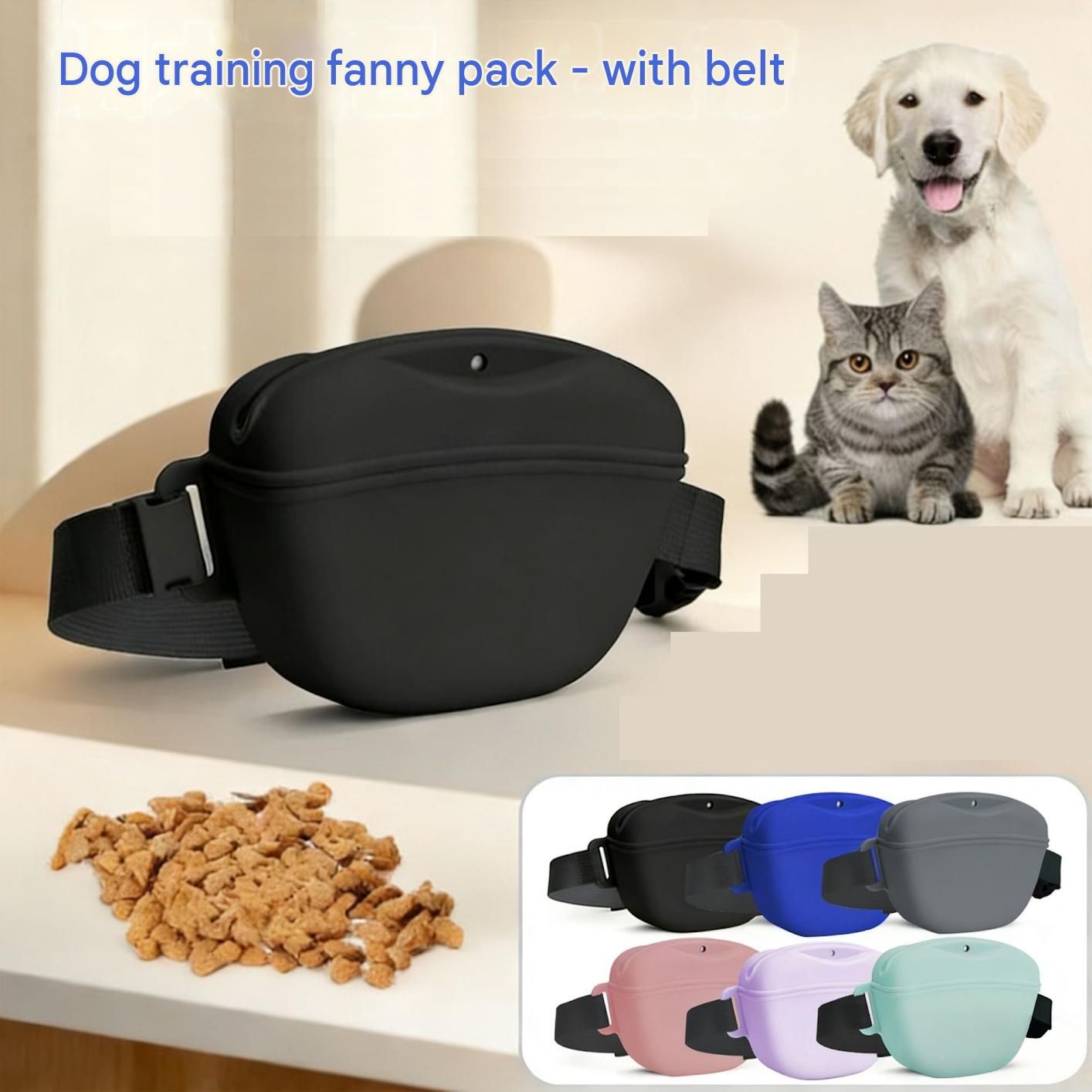 Blue Silicone Dog Training Treat Pouch - Magnetic Closure, Adjustable Waist Belt, Portable Pet Snack Bag for Walking and Obedience Training — image 2