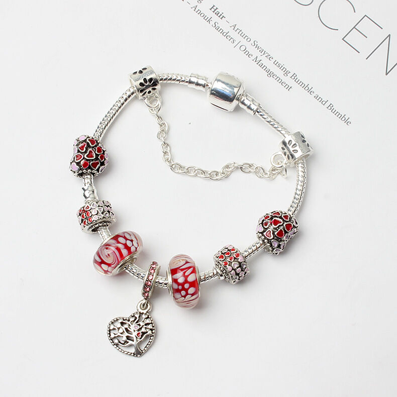 Red Zircon Beaded Christmas Tree Pendant Alloy Bracelet(19cm) โ image 3