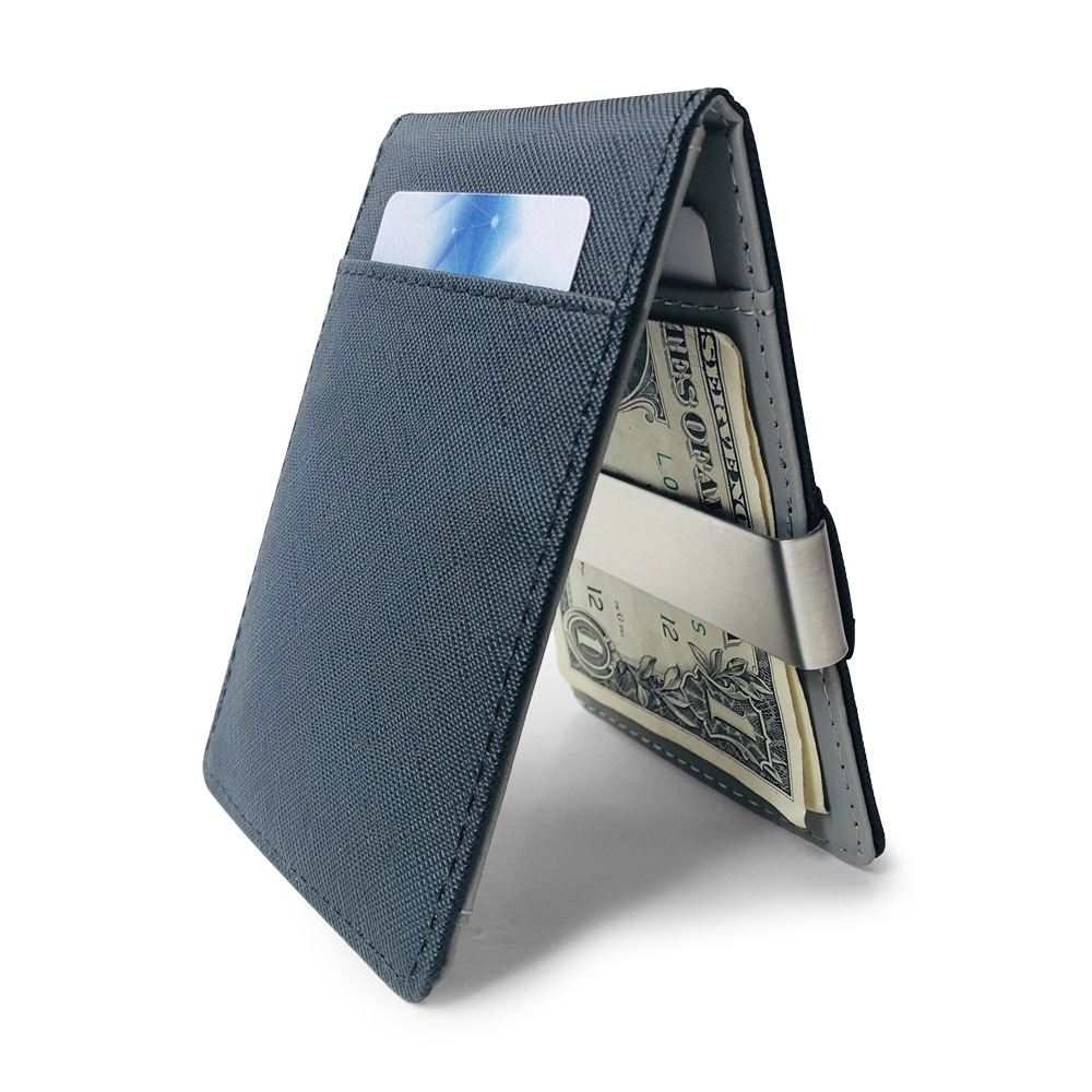 Grey Men's Slim Bifold Money Clip Wallet - Saffiano Texture PU Leather with Stainless Steel Cash Clamp - Minimalist Front Pocket Card Holder โ image 3