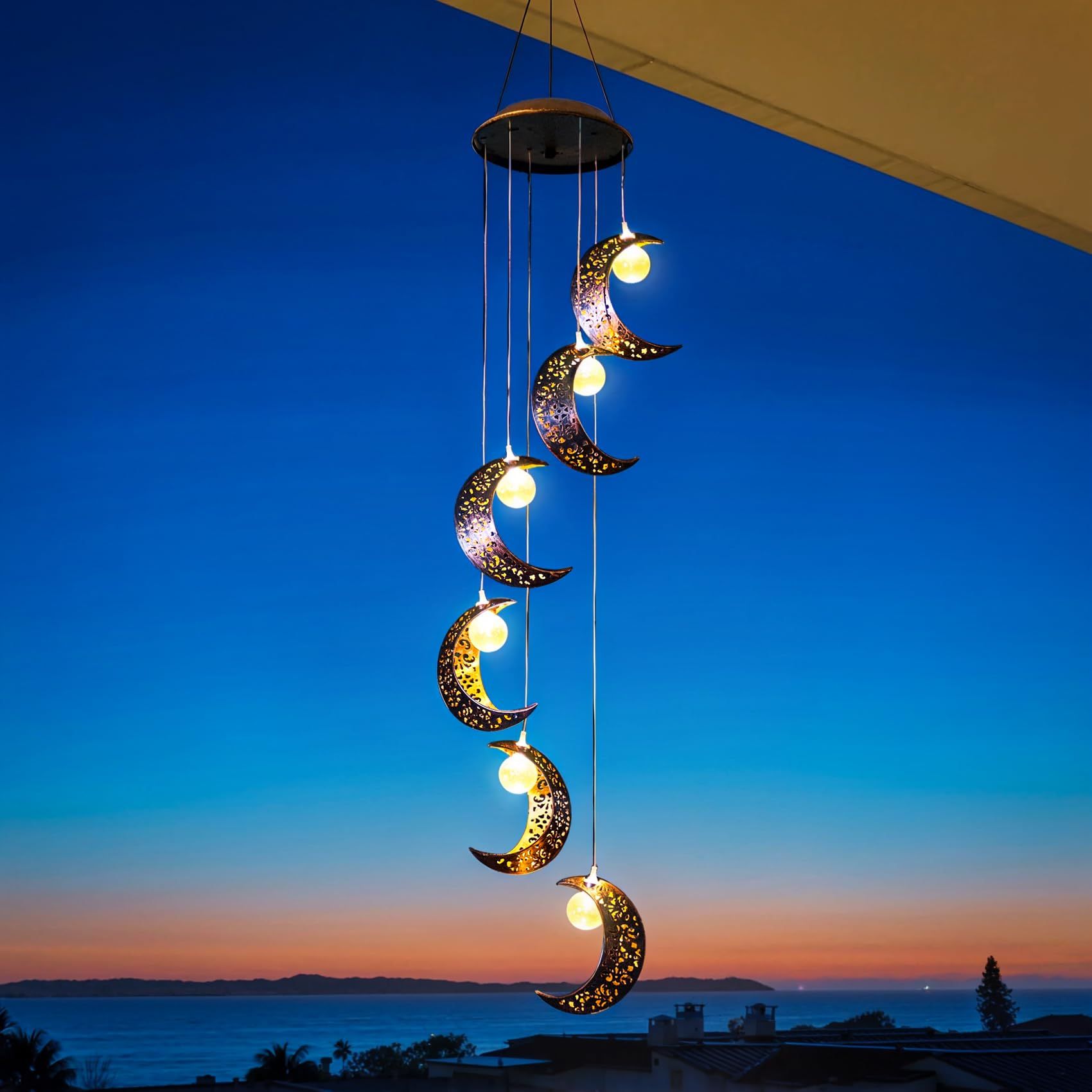 Solar Moon Wind Chimes Outdoor Solar Lights Windchimes Waterproof Hanging Decorations Gifts for Garden โ image 3