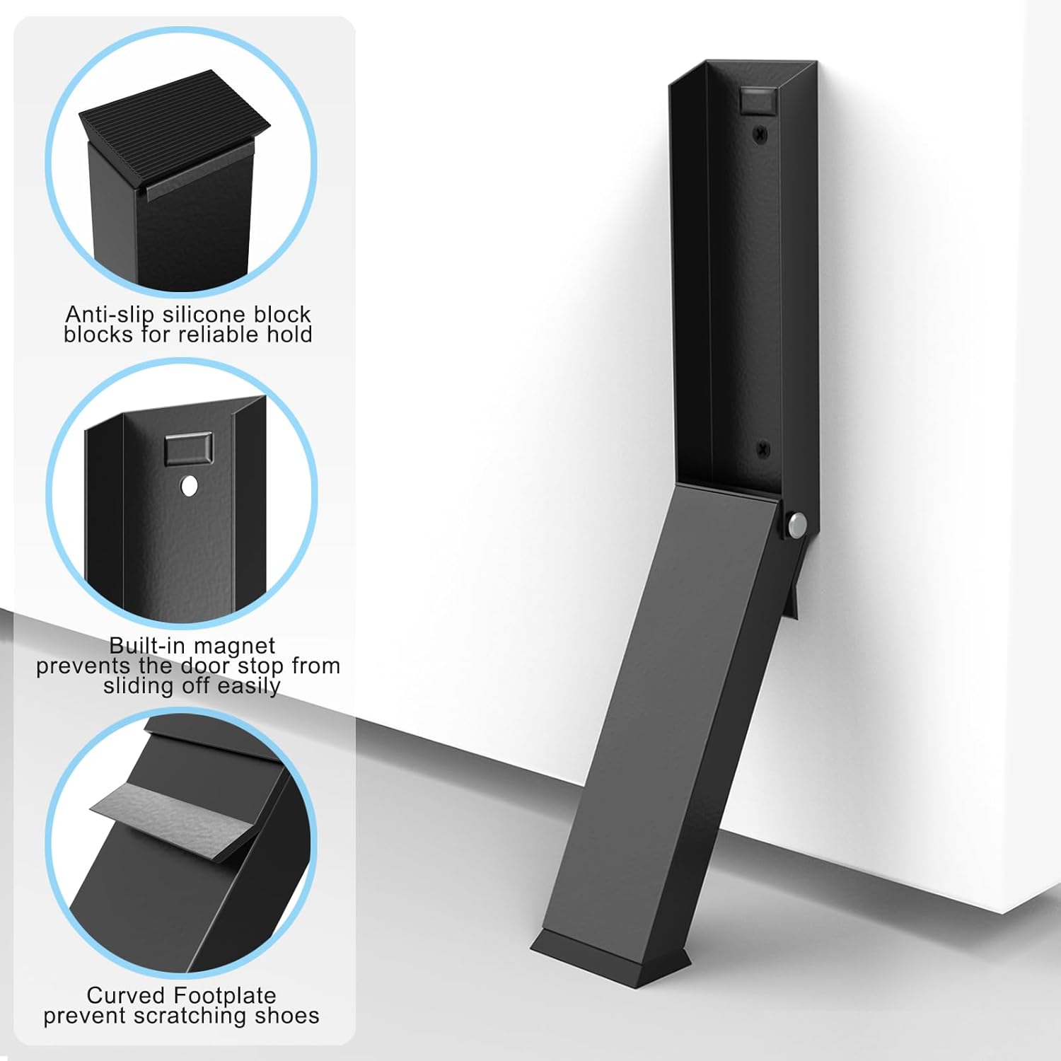 Black Folding Metal Door Stop Foot Operated No Drilling Installation — image 6