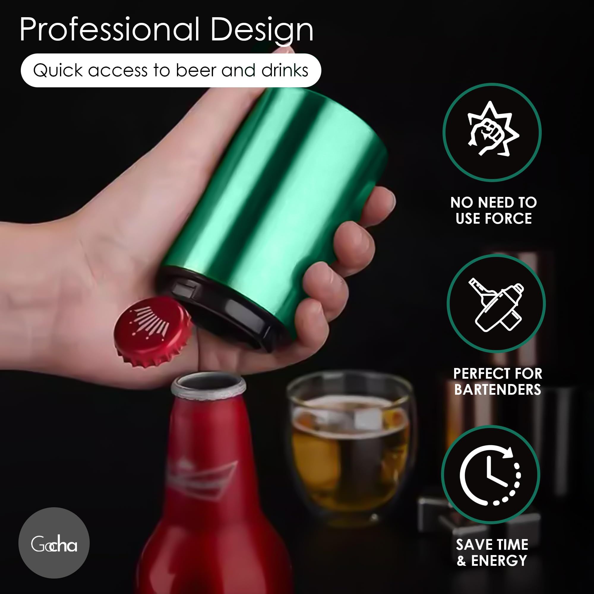 Magnetic Bottle Opener|Bottle Cap Opener|Automatic Magnetic Beer Opener|Stainless Steel Magneitc Bottle Cap Catcher (Green) — image 4
