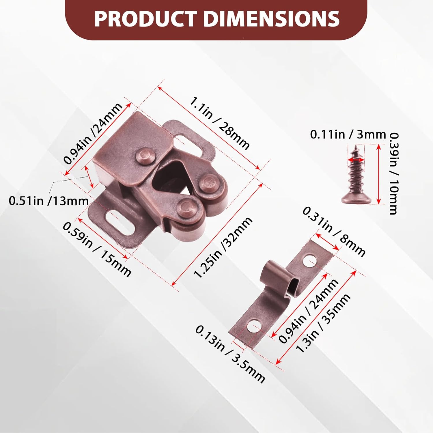 8 Pcs Cabinet Latch Double Roller Catch, Catch Hardware for Cupboard Closet Cabinet Door Latches and Catches, Cold Rolled Steel Cabinet Latches with Spear โ image 2