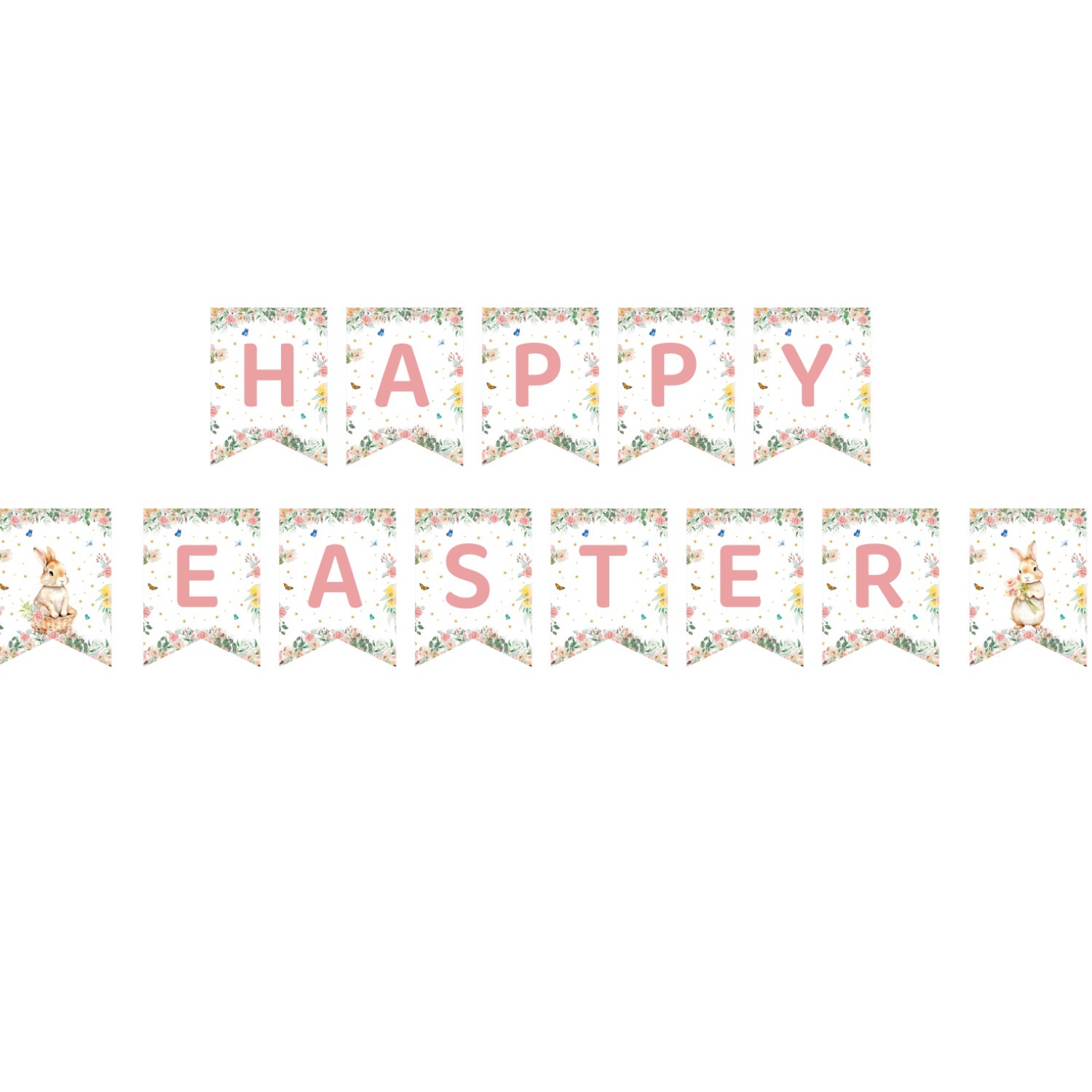 Easter Party Decoration Set – Floral Bunny Tablecloth 137 × 274cm + Happy Easter Banner, Spring-Themed Decor for Festive Gatherings — image 3