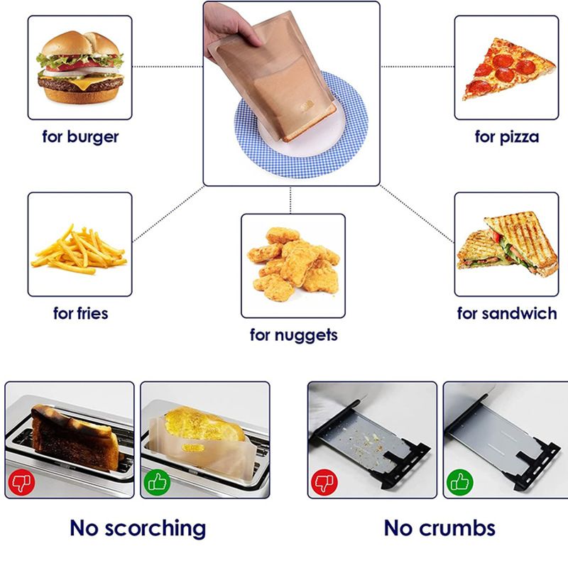 Toaster Bags, 10pcs Reusable Non-Stick Sandwich Toaster Bags Washable Heat Resistant Sandwich Bag Pockets for Grilled Cheese — image 4