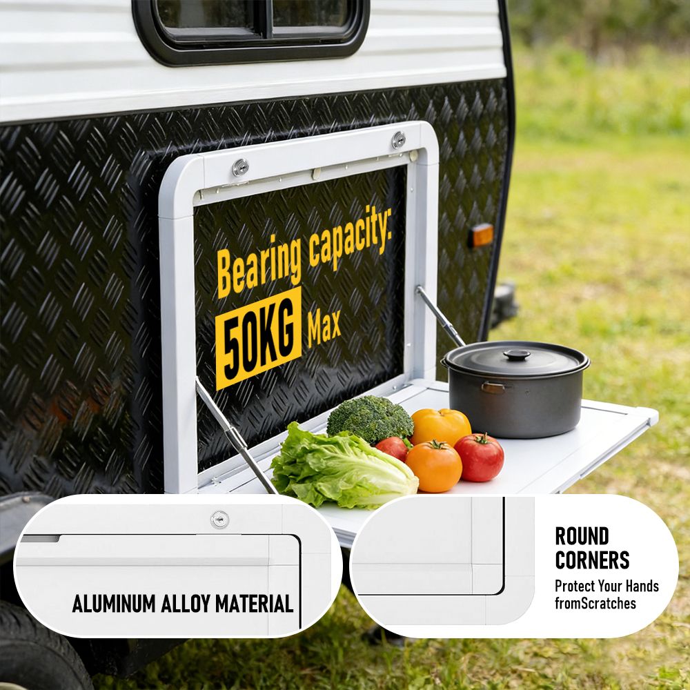 Heavy Duty Folding Caravan Table 800 x 450mm – Full Metal Frame, Lockable, 50kg Max Capacity, White — image 6