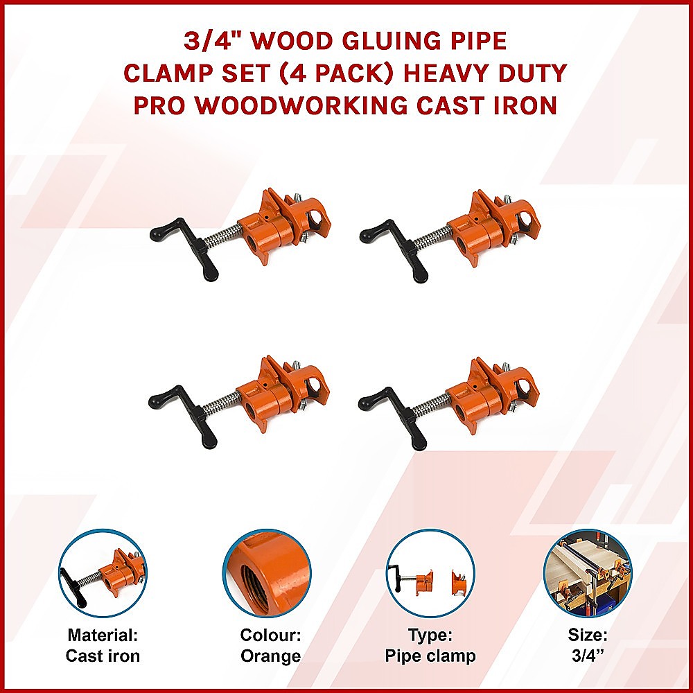 3/4" Wood Gluing Pipe Clamp Set (4 Pack) Heavy Duty PRO Woodworking Cast Iron โ image 3