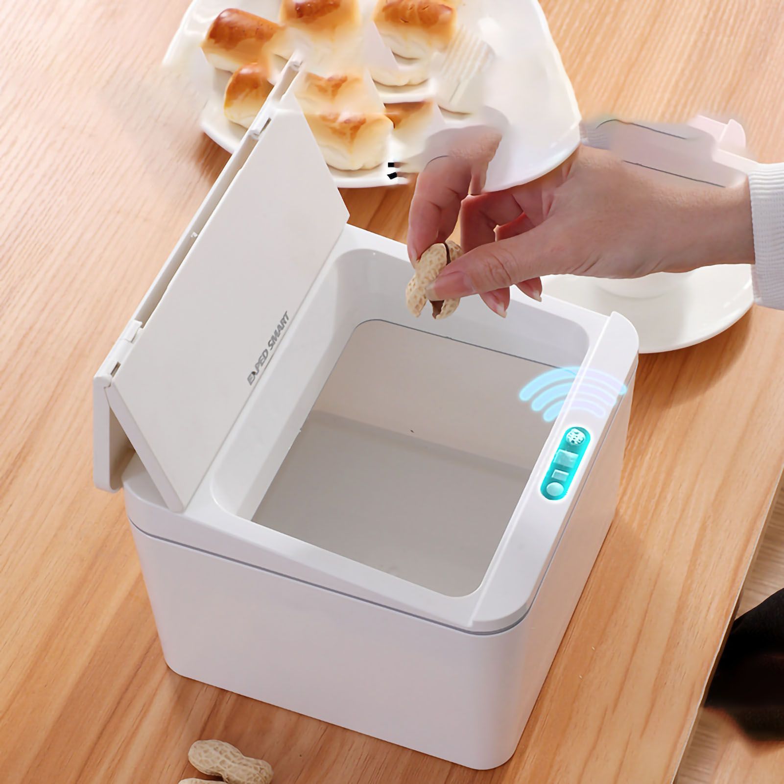 Smart Sensor Trash Waste Can Multifunctional Electric Induction Storage Bin for Desktop Car White โ image 5