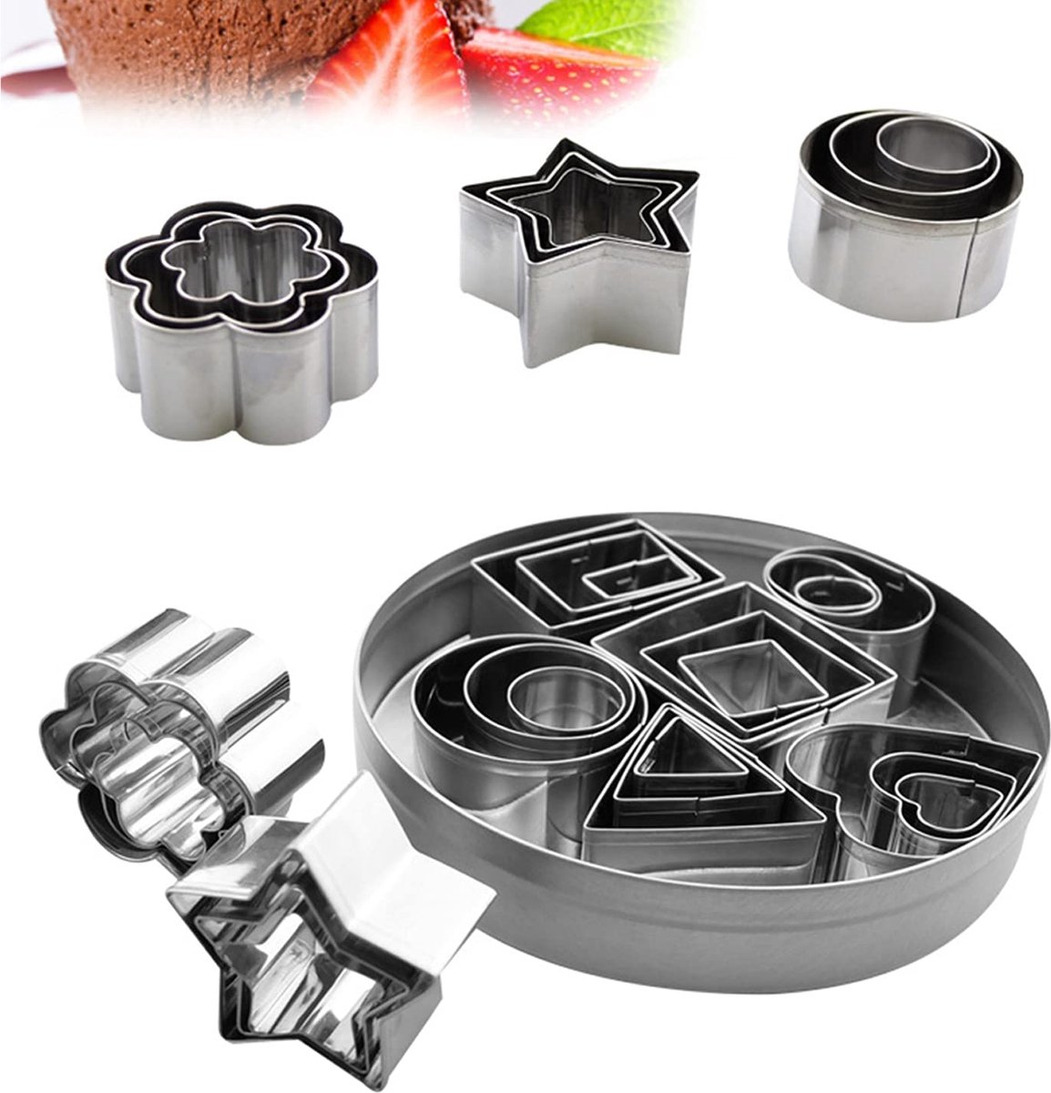 Cookie Cutter - 24 Pieces - Cookie Mold Set - Stainless Steel Cookie Cutters - Heart / Flower / Round / Star - Cookie Shapes - Cookie Molds - Cookie Baking — image 5