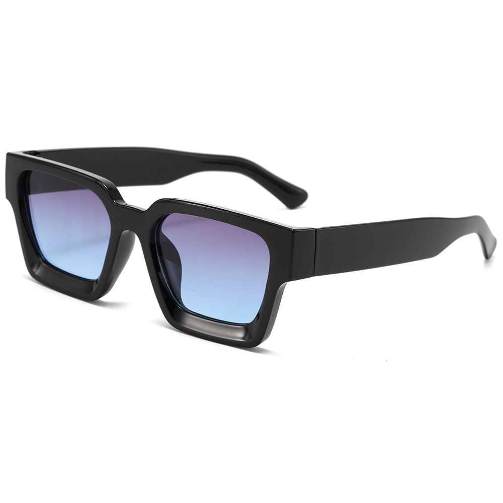 Black frame with grayish blue film Classic Square Frame Sunglasses - Unisex UV400 Protection, Lightweight & Face-Slimming Design - High Definition Vision