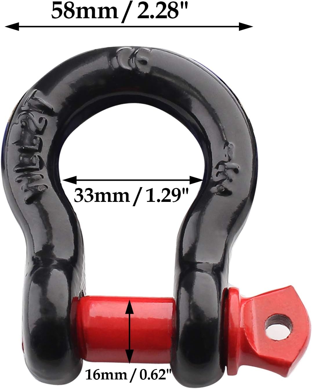 2Pcs 1/2 Inch D Ring Shackle, D Shackle Rugged 12 Ton(26,455 lbs) Maximum Break Strength, 2 Ton (4409 Lbs) Capacity (Pack of 2) โ image 2
