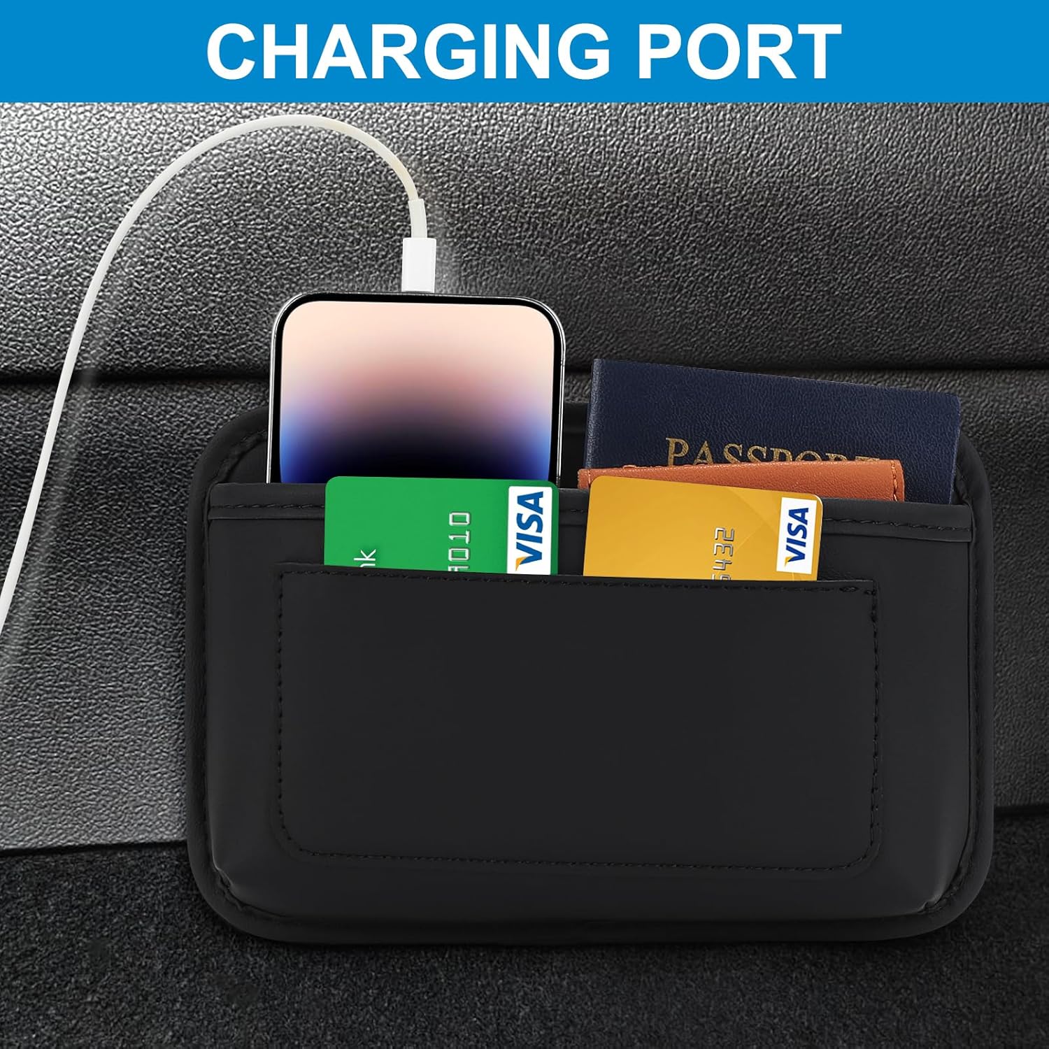 Universal Car Side Pocket Organizer, PU Leather Car Pocket Pouch Cell Phone Sunglasses Holder, Car Phone Pocket Organizer Accessories for Car Seat, Door β image 4