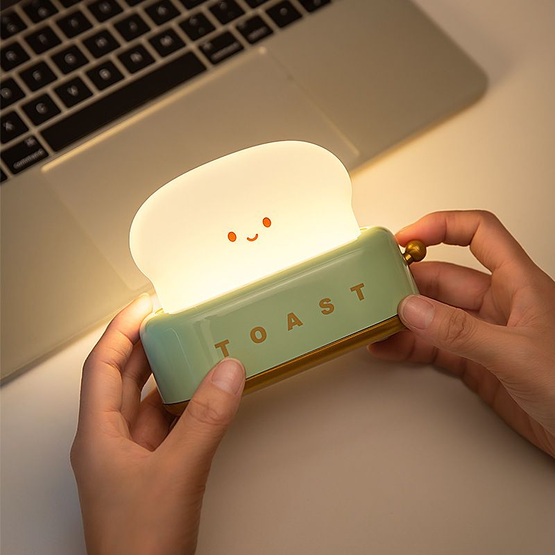 Cute Desk Decor Toaster Lamp, LED Toast Bread Night Light Rechargeable and Portable Light with Timer