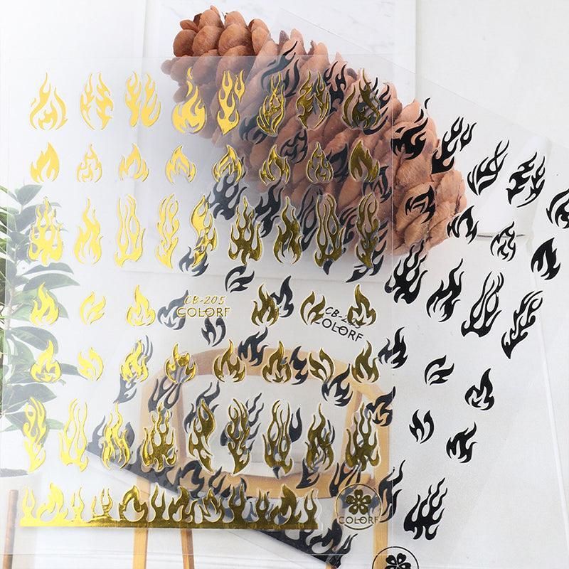 3D Flame Nail Stickers Fire Design Manicure Decals Self Adhesive Nail Art Sheet - Gold โ image 6
