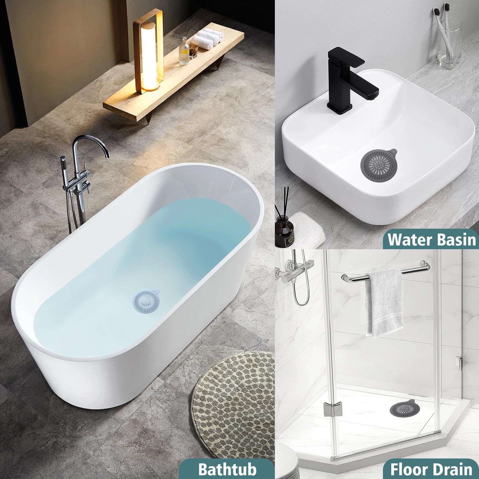 Silicone Hair Stopper, Strainers Drains for Bathroom Hair Catcher Easy to Install and Clean Floor drain cover (2 pcs) — image 2