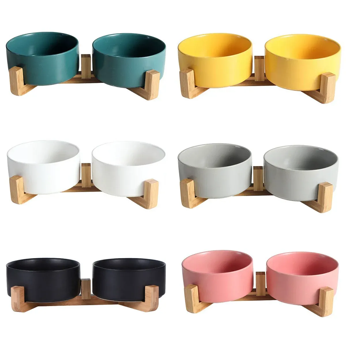 Ceramic Pet Bowl Double Cat Food Bowl Dog Water Bowl Feeding Drinking Bowl Set - Black โ image 3