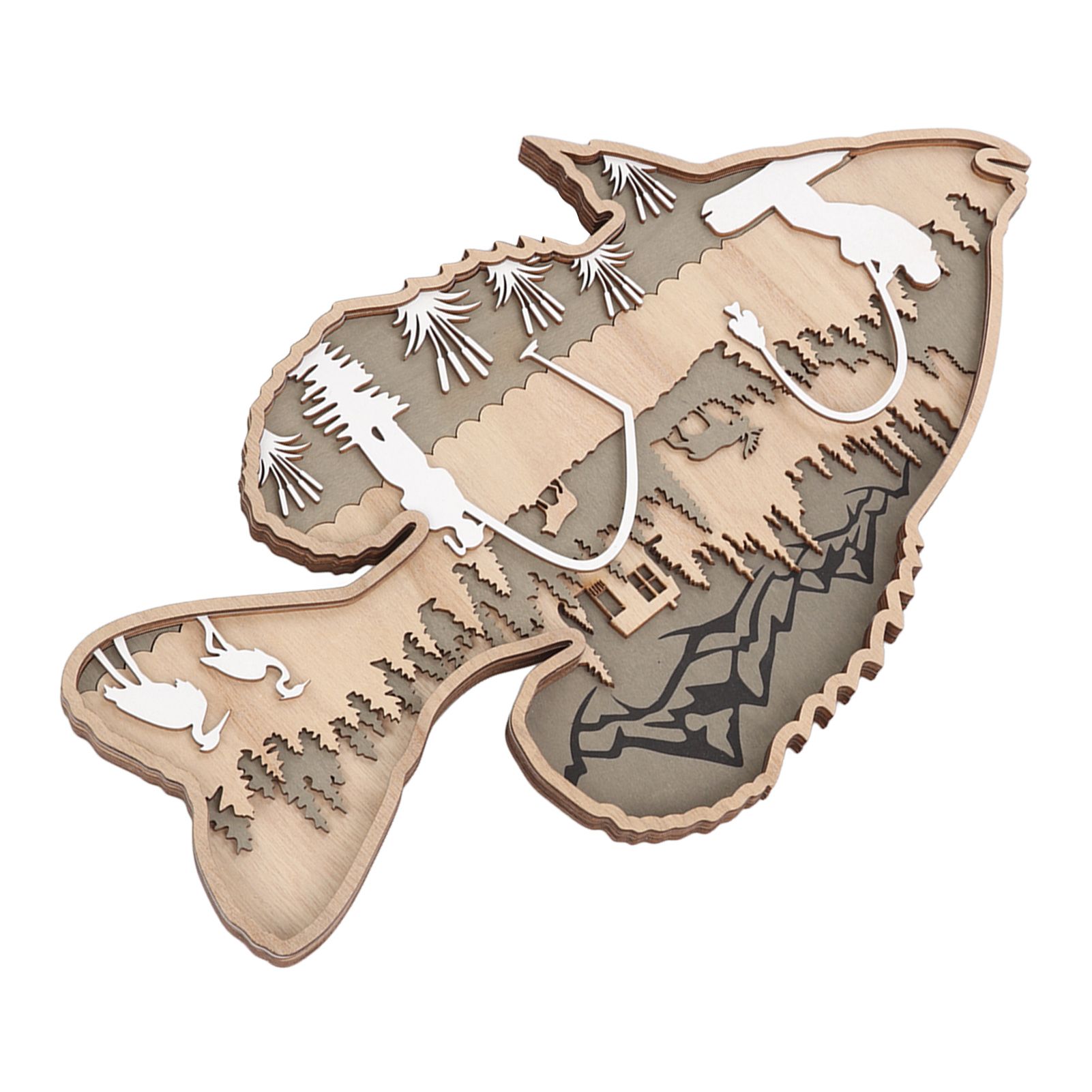 Wooden Hollowed Fish Figurine Multilayer Boxwood Decorative Wooden Hollowed Fish Striped for Home Office Canteen Bass โ image 4