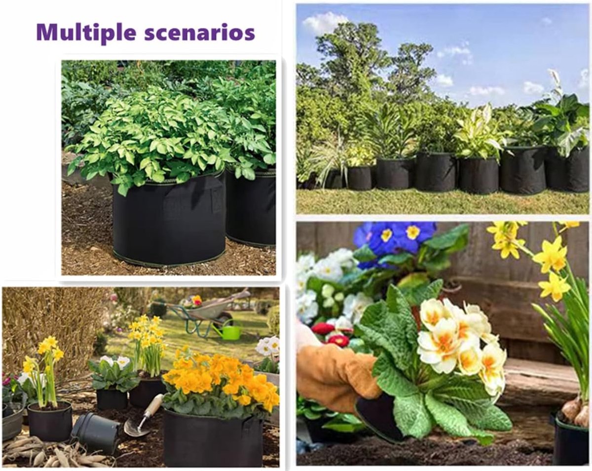 5 pieces - Plant growing bag - Grow bag - 10 Gallon - Grow pot - Plant bag - Sustainable - Reusable - Plant basket - Flowers - 40x30 CM - Black - non-woven โ image 5