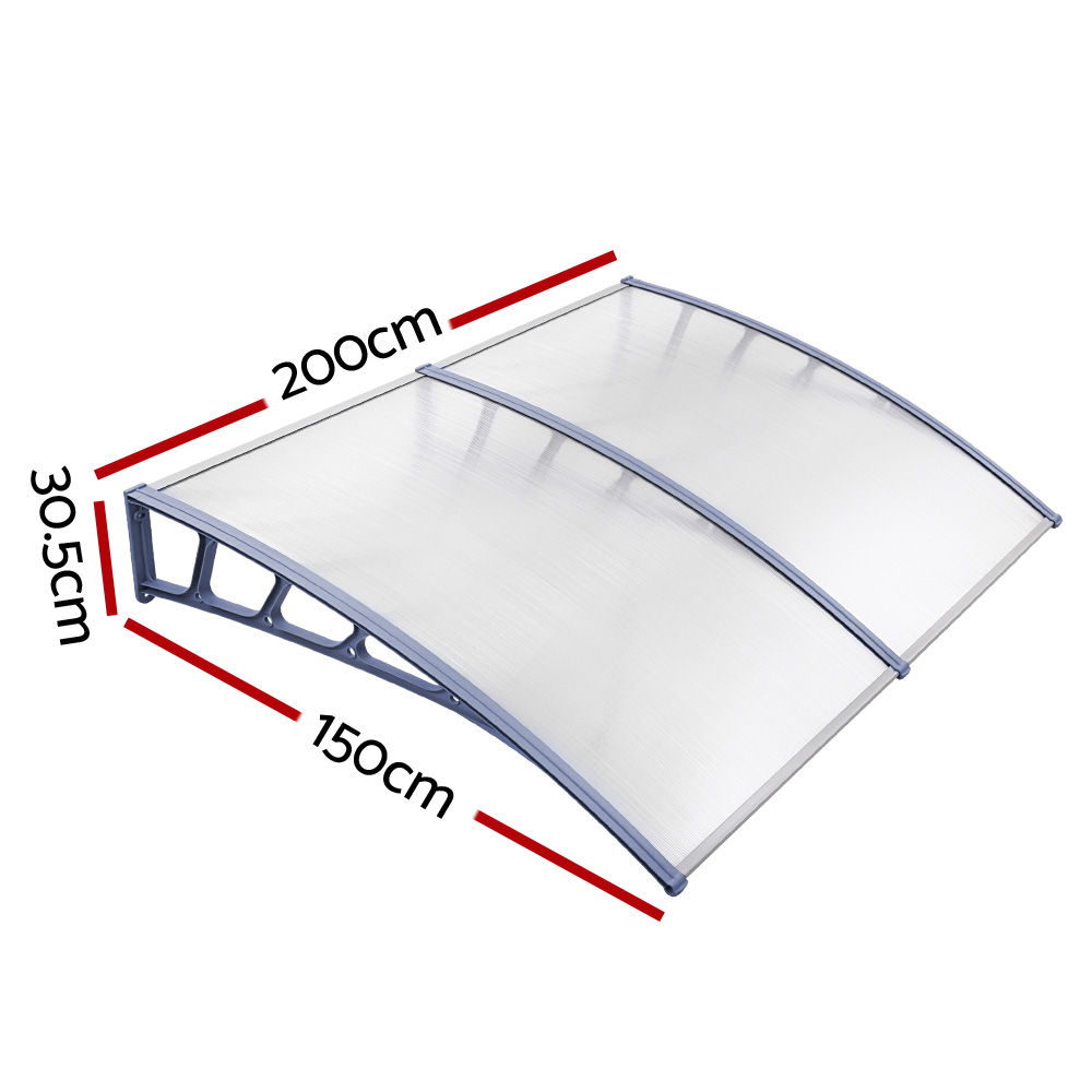 Instahut Window Door Awning Canopy 1.5mx2m Transparent Sheet Grey Plastic Frame โ image 2