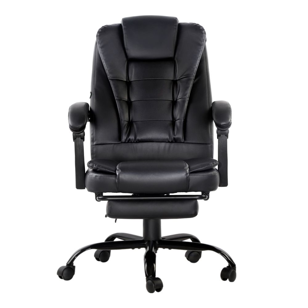 Artiss 2 Point Massage Office Chair PU Leather Footrest Black — image 3