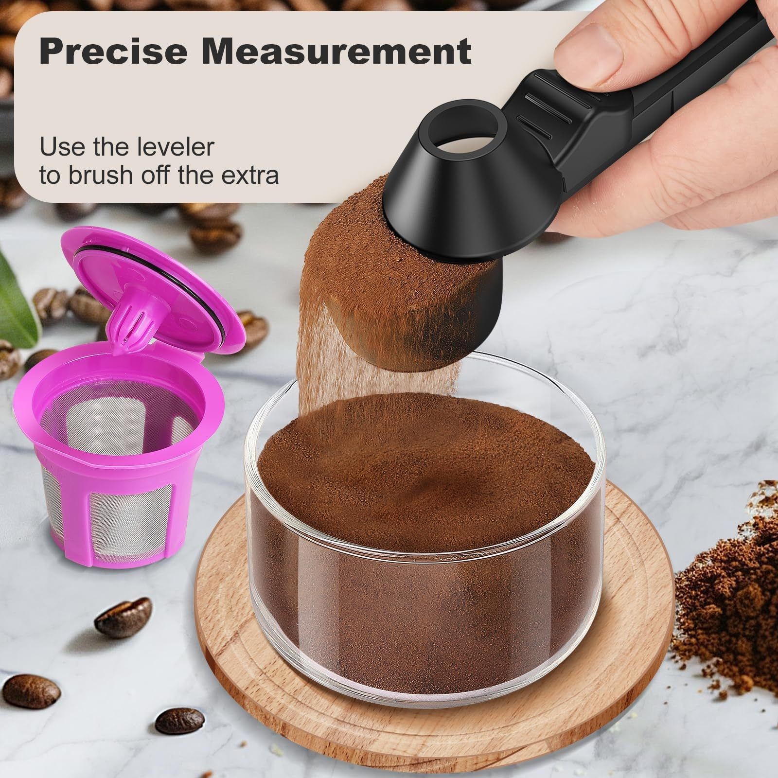 2 pcs Black Sliding Coffee Scoop - Long Handle Plastic Measuring Spoon for Ground Coffee and Tea Leaves and Pepper and Protein Powder - Storage Design for โ image 3