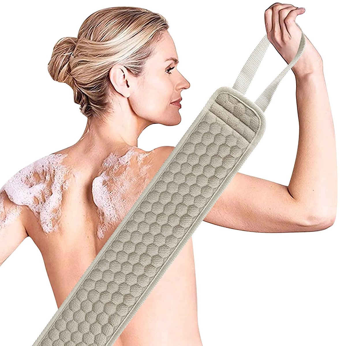 Loofah Back Sponge Scrubber - Exfoliating Shower Towel - Scrub Brush Shower Brush - Bath Brush Massage Brush - Scrub Massage Shower & Bath Body Brush - White