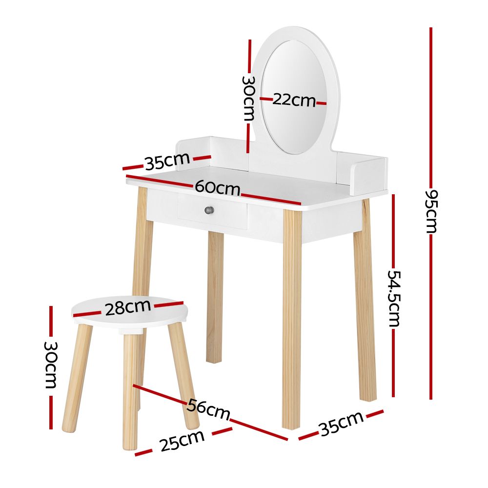 Keezi Kids Dressing Table Chair Set Wooden Leg Vanity Makeup Drawer Mirror — image 3